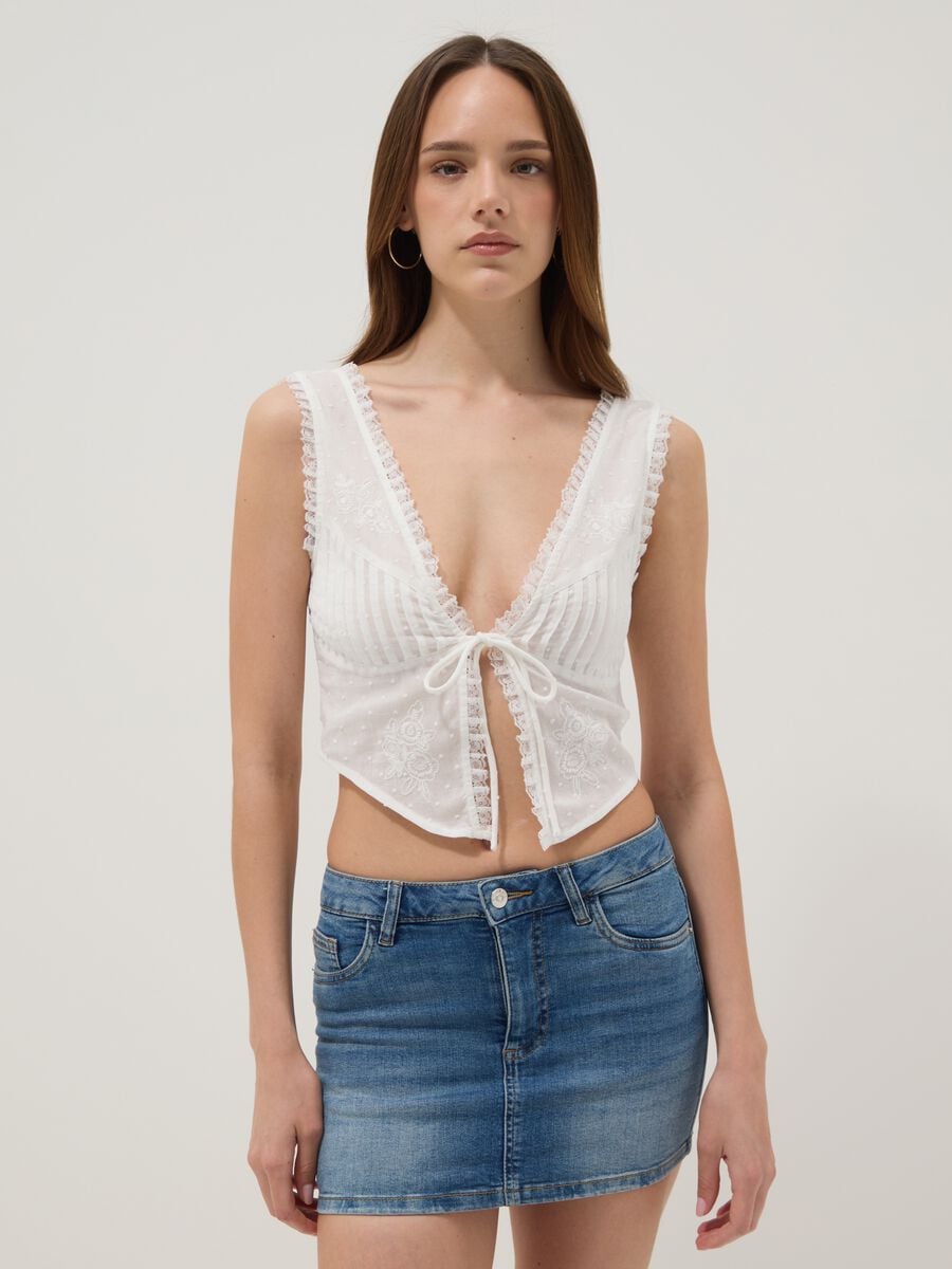 White pure cotton waistcoat with lace_1