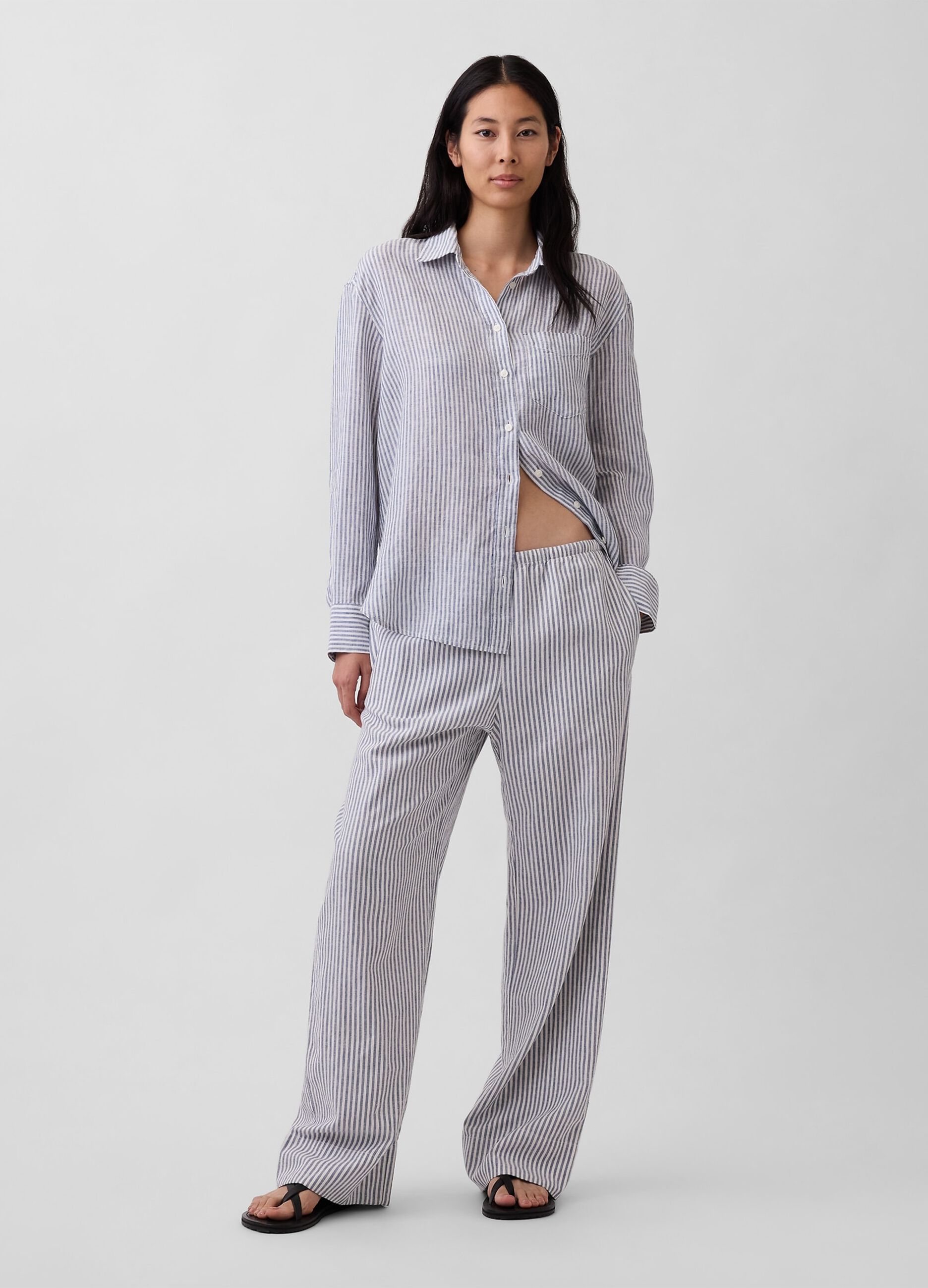 Striped linen-blend trousers