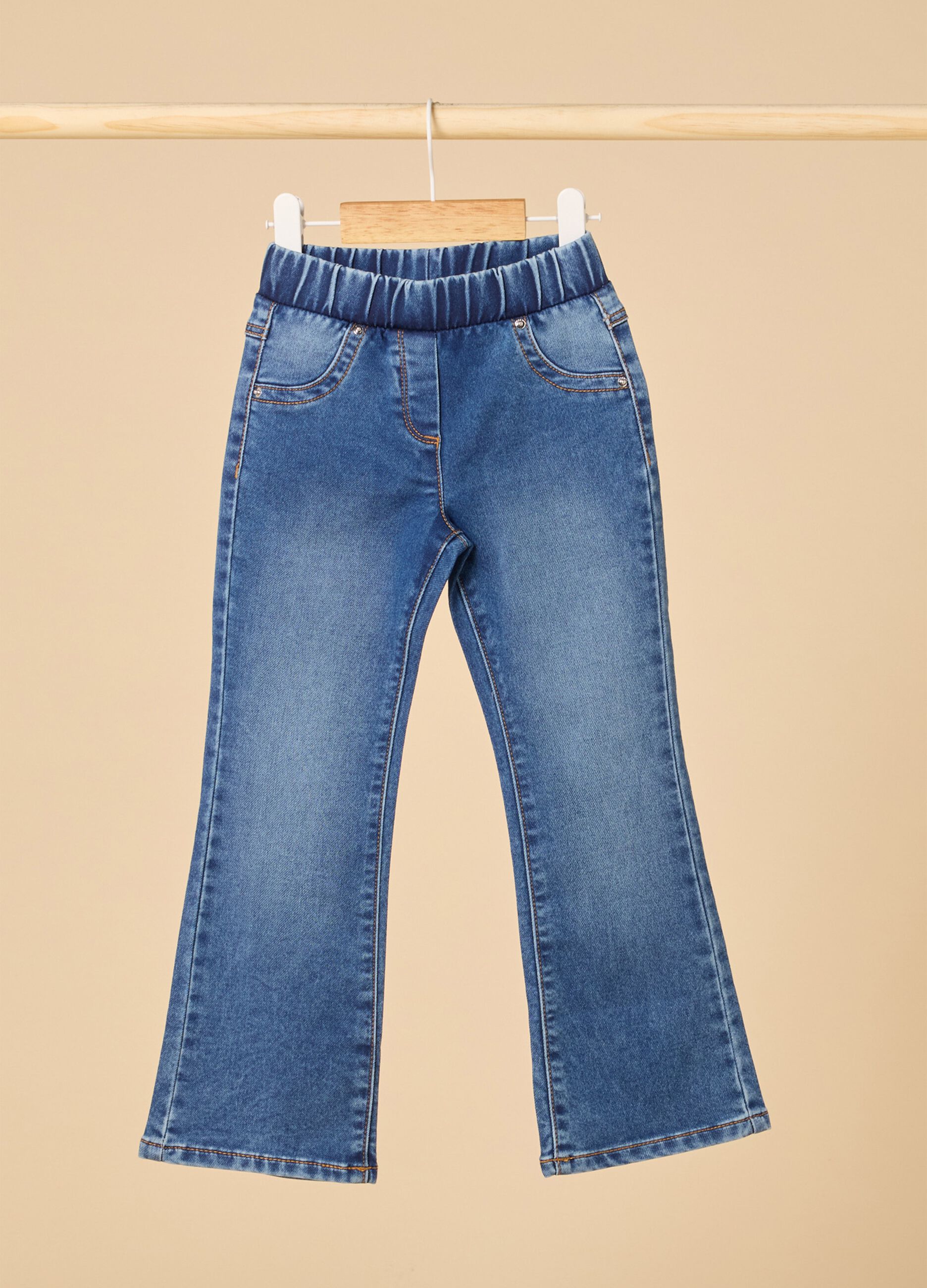 Cotton blend flare fit jeans