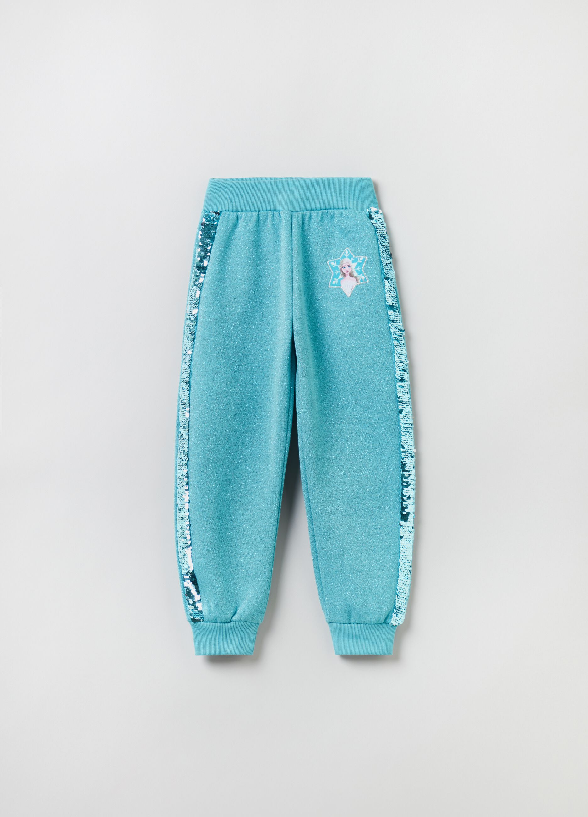 Joggers with sequins and Frozen Elsa patch_0