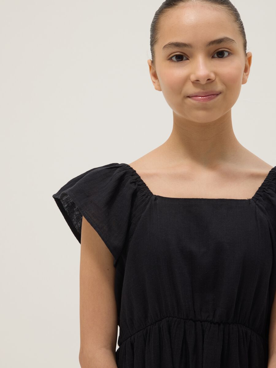 Black pure cotton boat-neck dress, wide fit_2