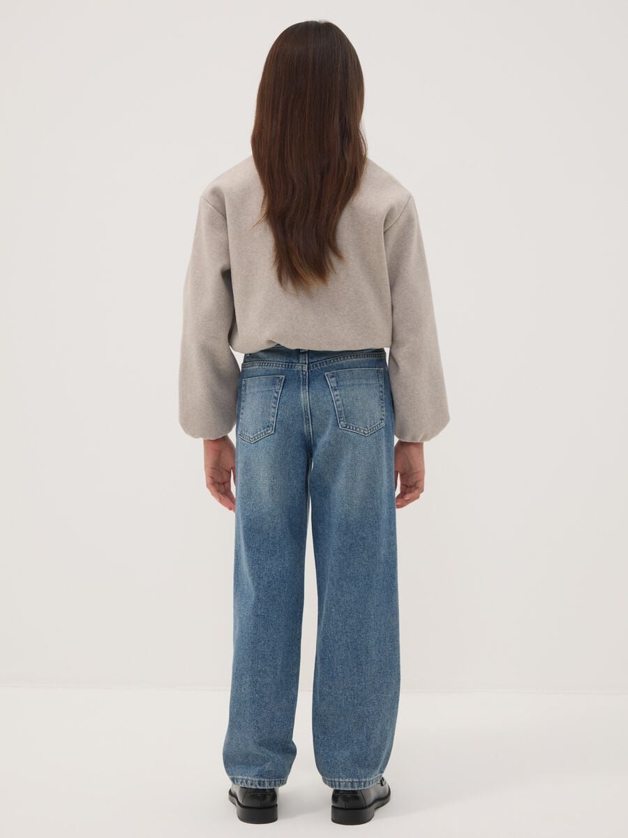 Blue denim straight-fit jeans in a cotton and viscose blend for girls_1