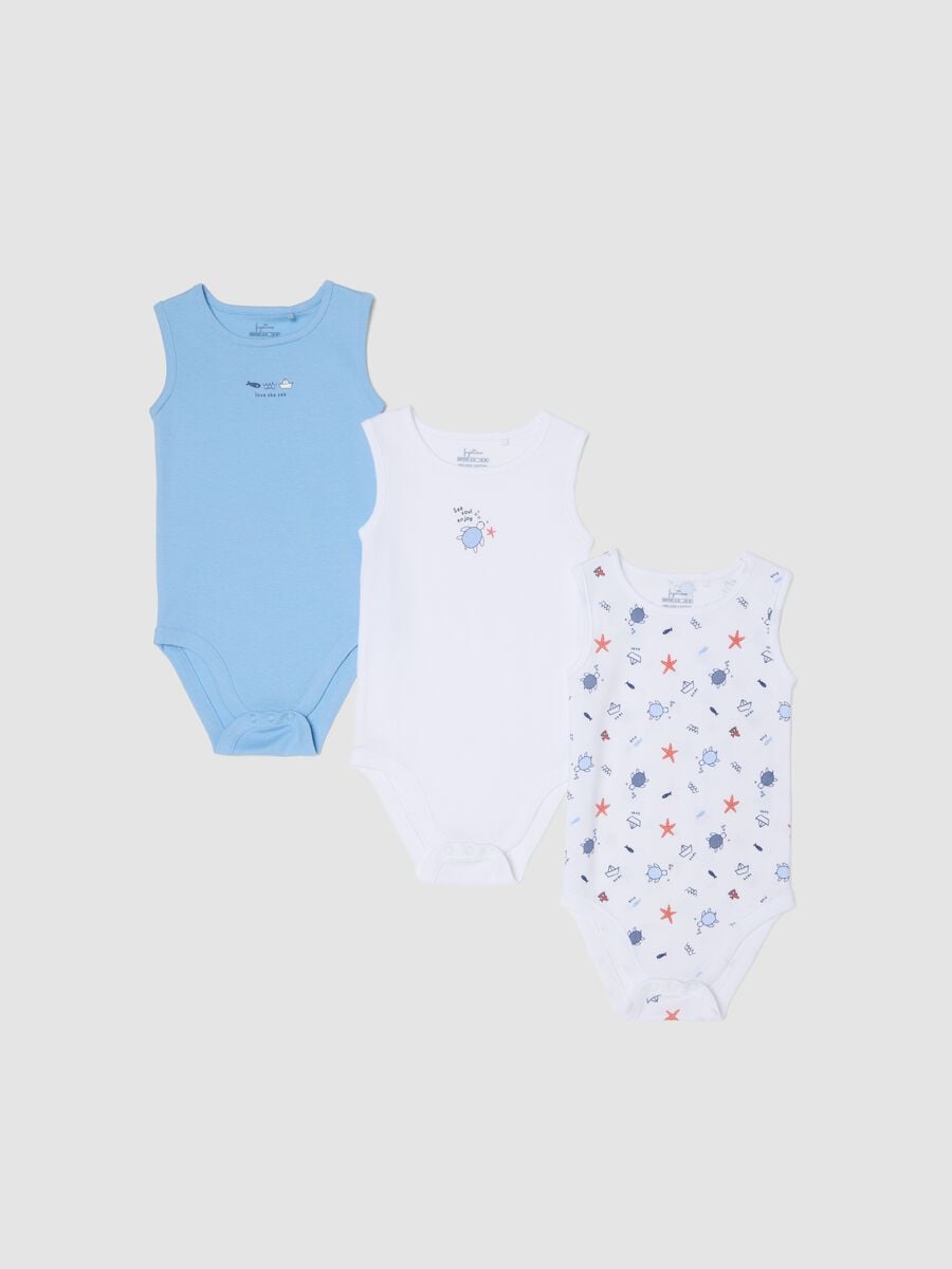 3-pack of blue sleeveless organic cotton bodysuits_0