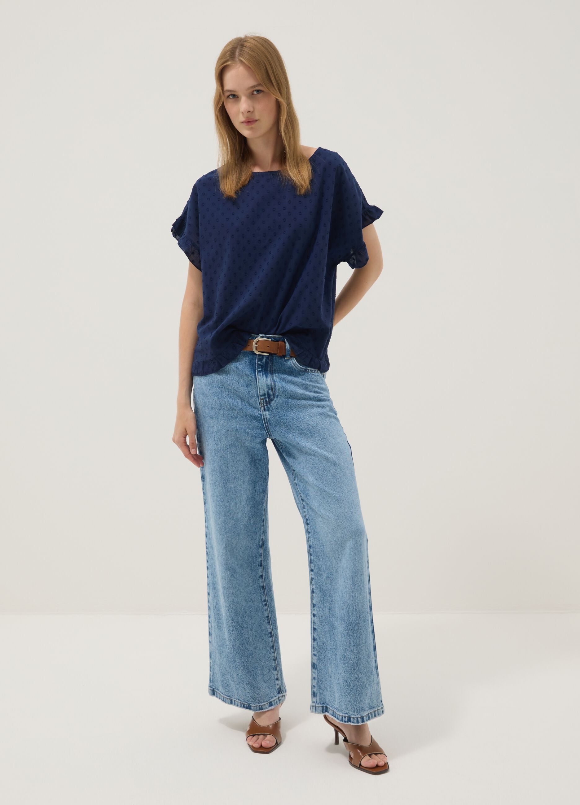 Blouse bleue en pur coton
