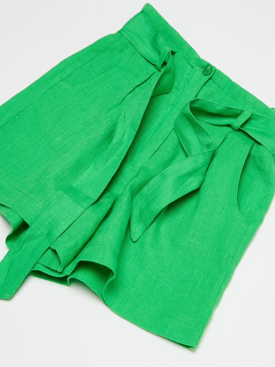 Linen paper bag shorts with belt_5