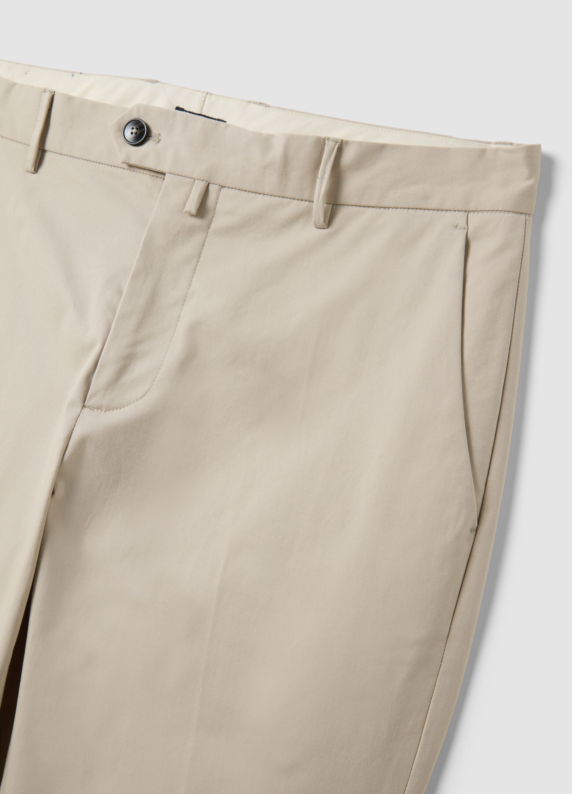 Beige regular-fit stretch cotton twill chino trousers