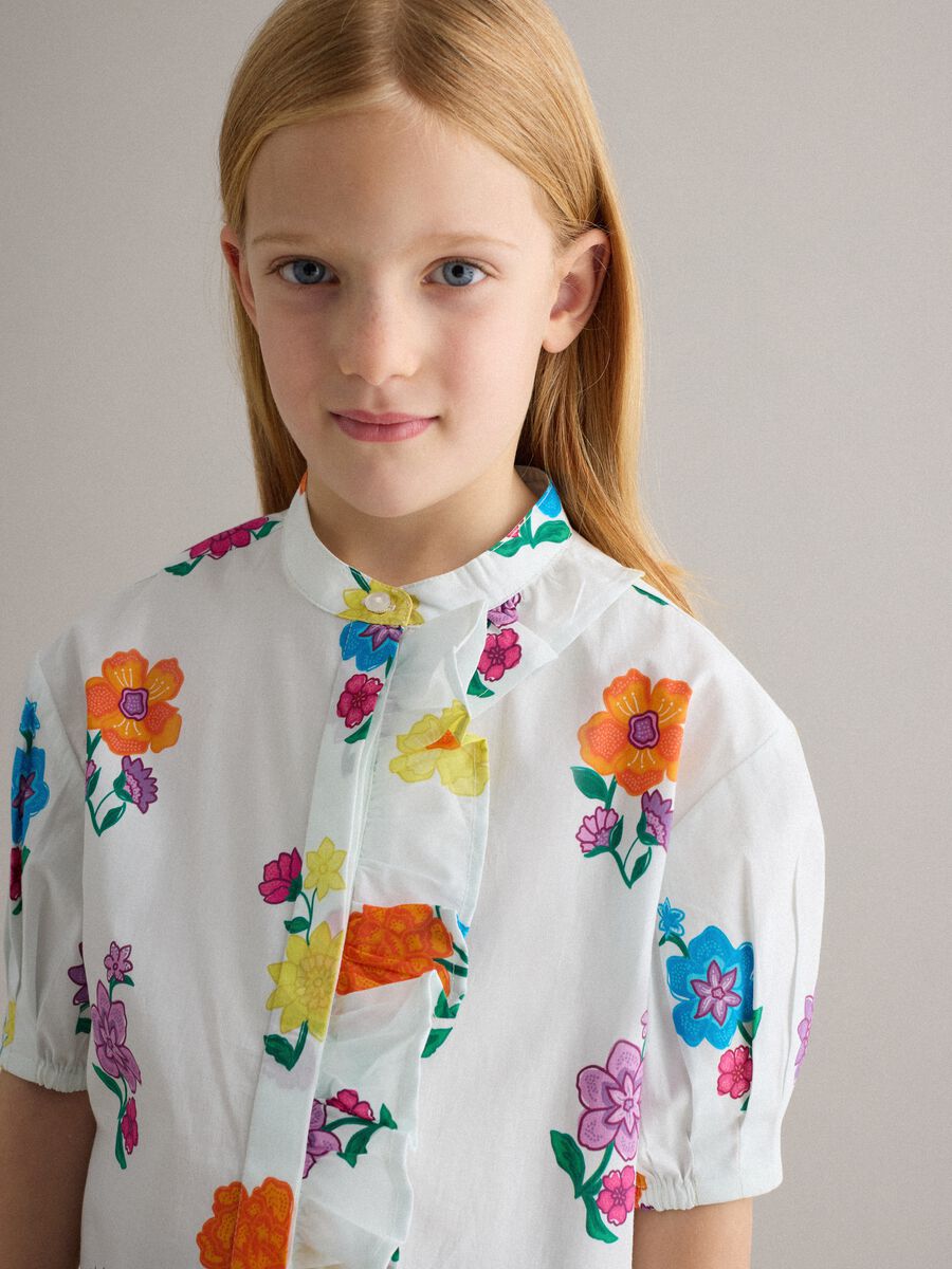Girl's regular fit multicolour pure cotton shirt with flowers_2