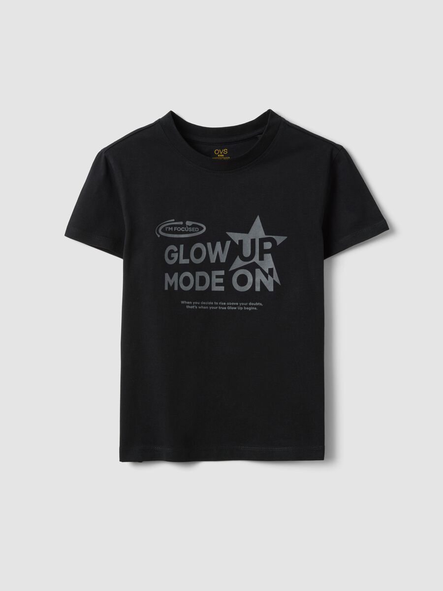 Schwarzes T-Shirt aus reiner Bio-Baumwolle mit silbernem Print f&uuml;r M&auml;dchen_0