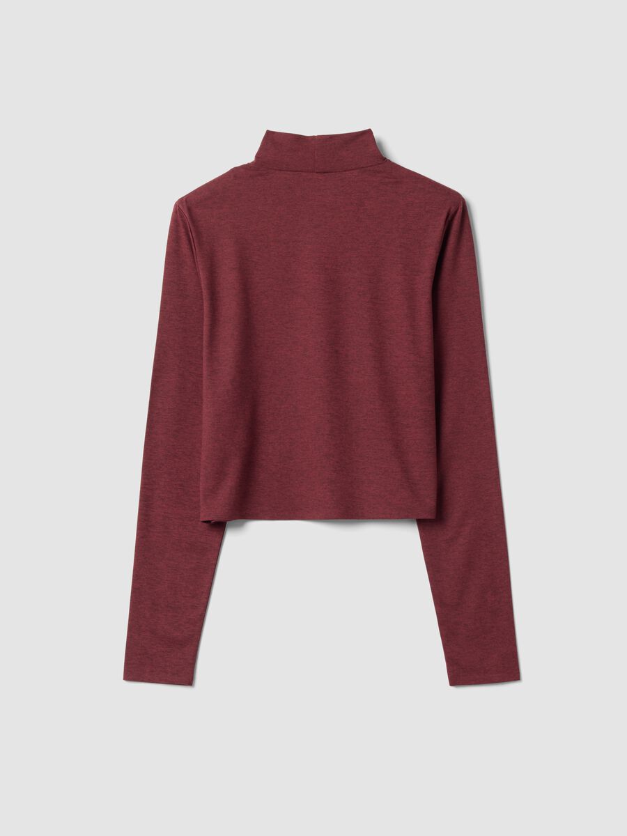Red cropped stretch T-shirt with high neck_6