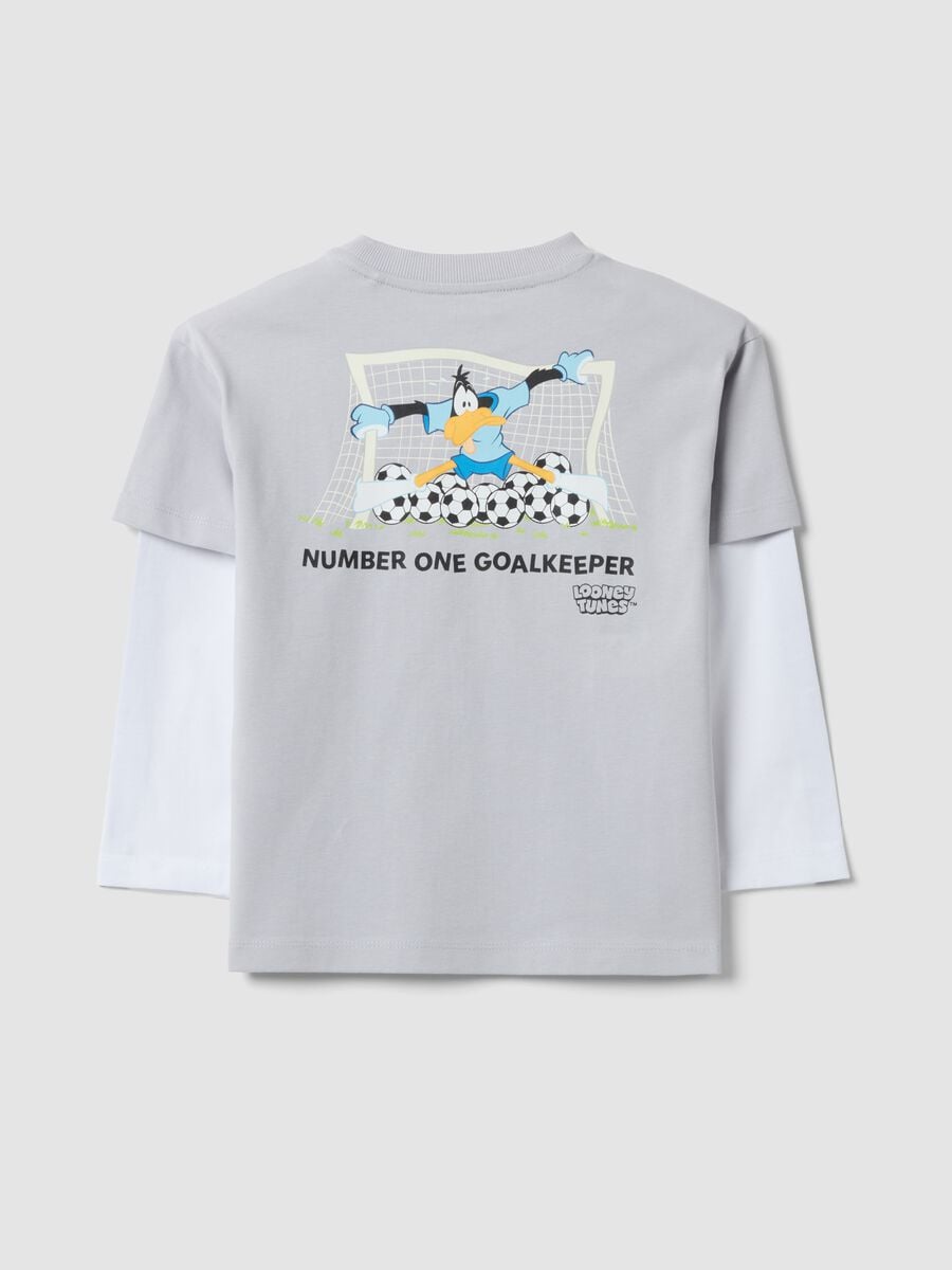 Grey pure cotton long-sleeve Looney Tunes print T-shirt for boys_1