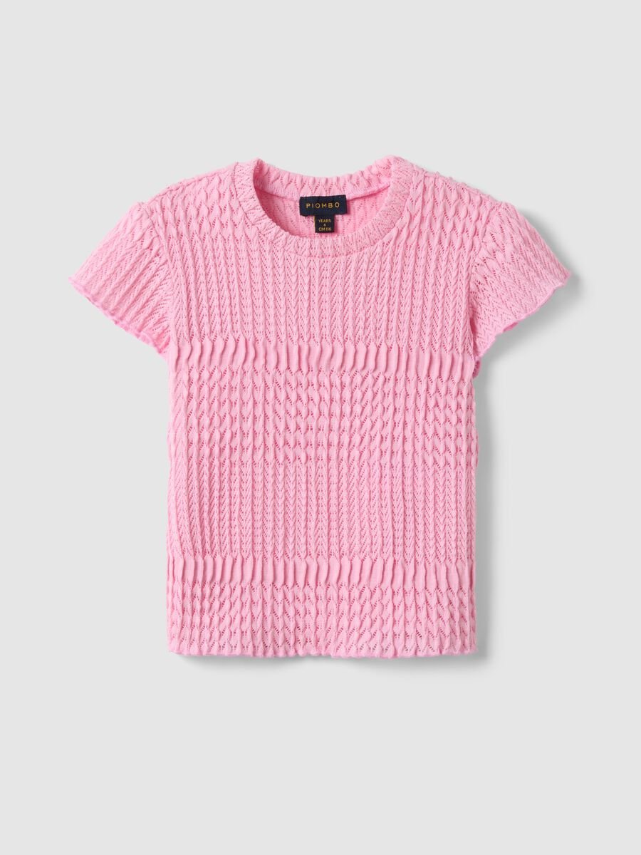 Pink short-sleeve girls' T-shirt regular fit with mesh texture_3