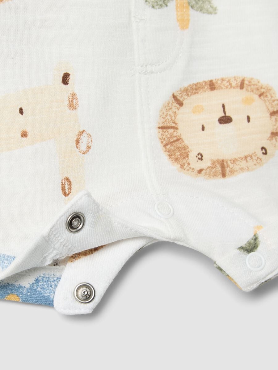 Pagliaccetto azzurro in puro cotone organico con stampa animaletti per neonato_2