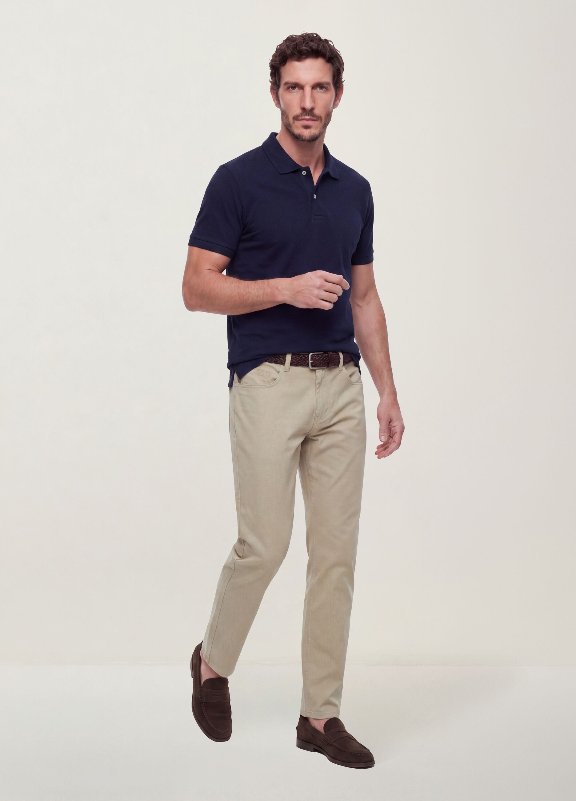 Beige pure cotton five-pocket trousers