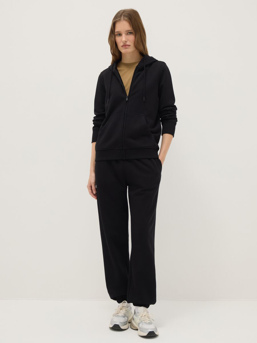 Black cotton blend hoodie regular fit with zip_1
