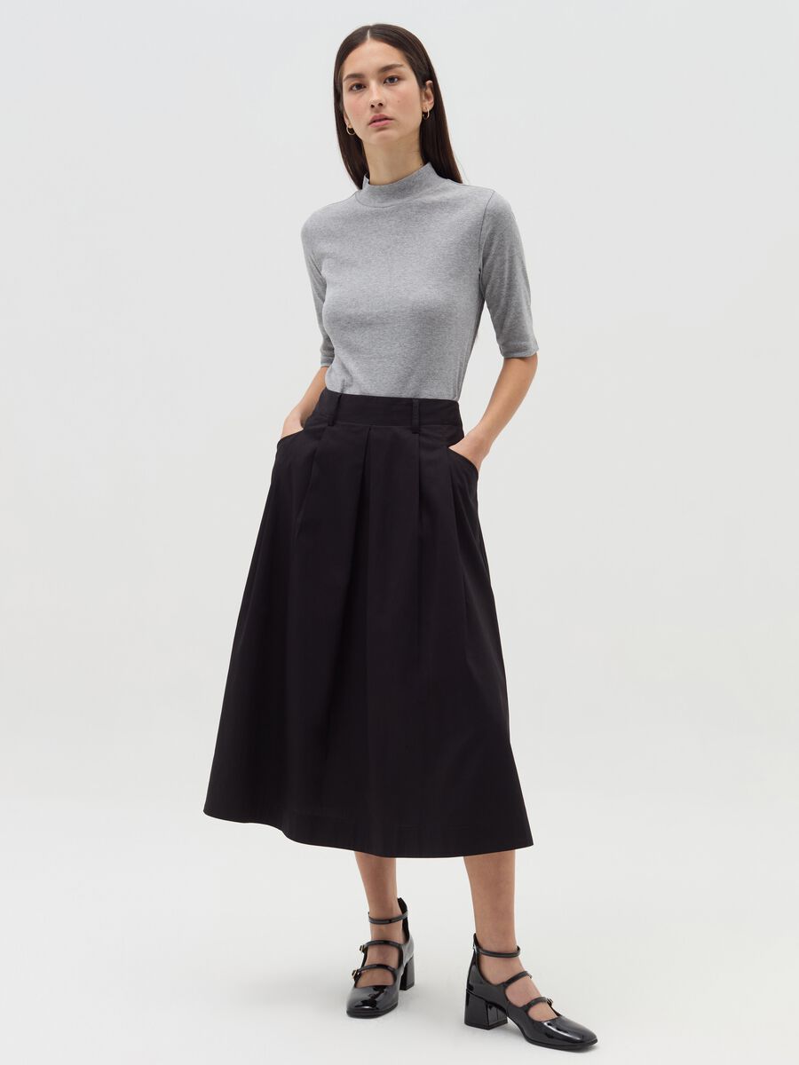 T-shirt with mock neck and elbow-length sleeves_1