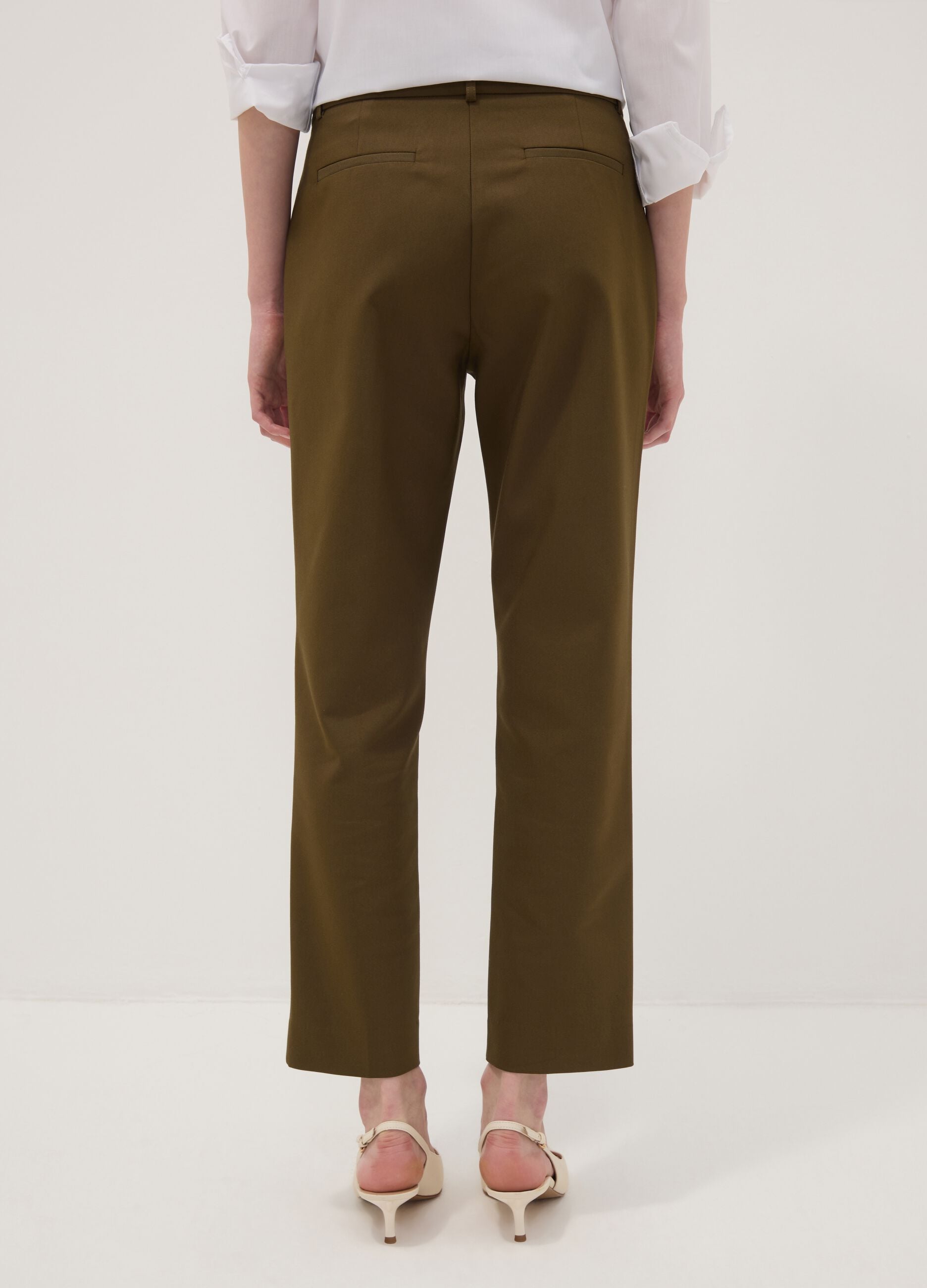 Green slim-fit stretch cotton trousers