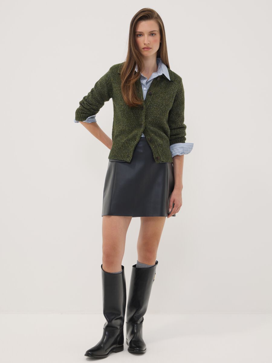 Cardigan verde in misto lana con colletto polo_1