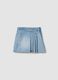 Light blue pleated denim skirt in pure cotton for girls_0