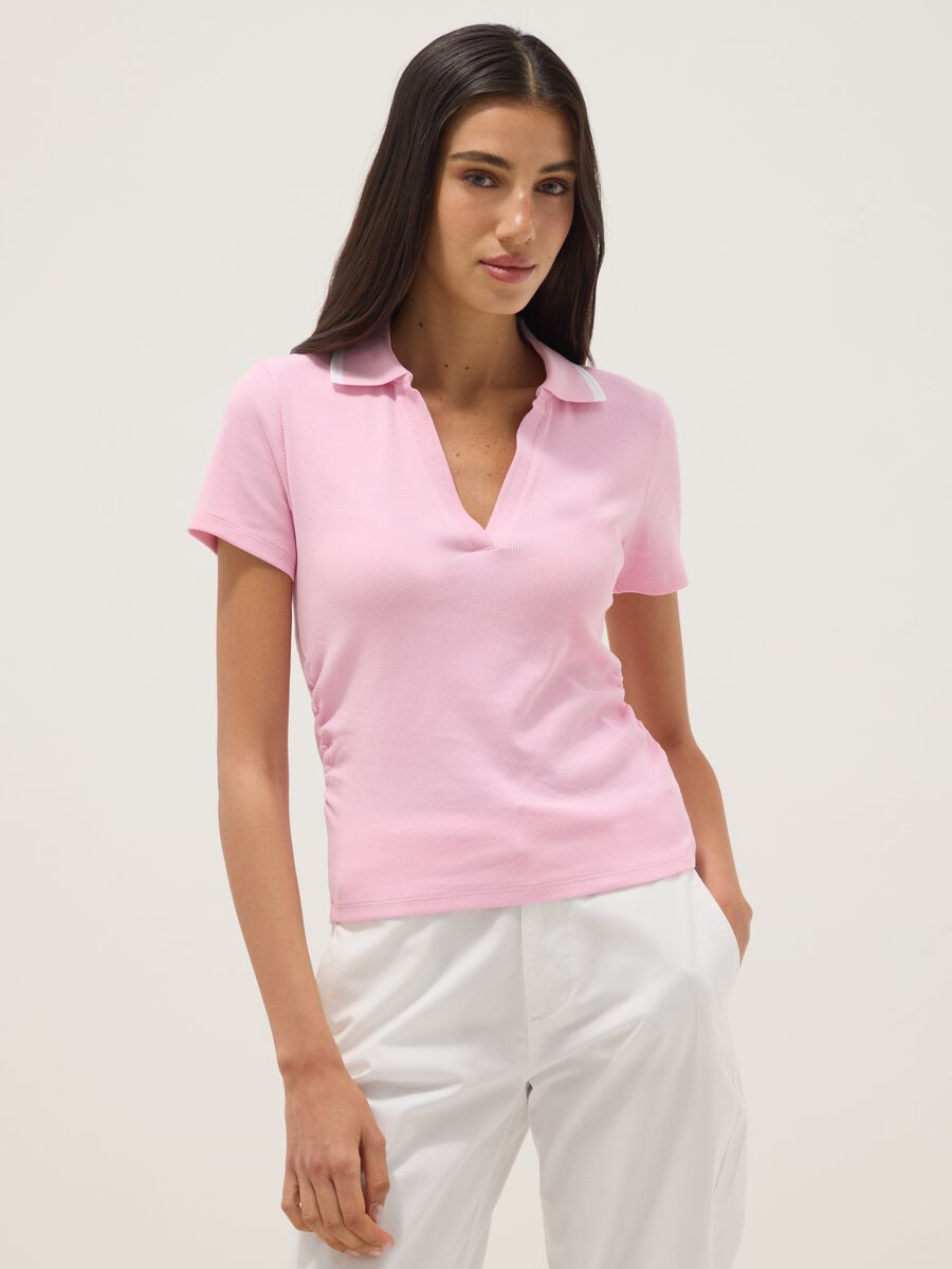 Ružičasta polo majica kratkih rukava od rastezljivog pamuka, regular kroj_1