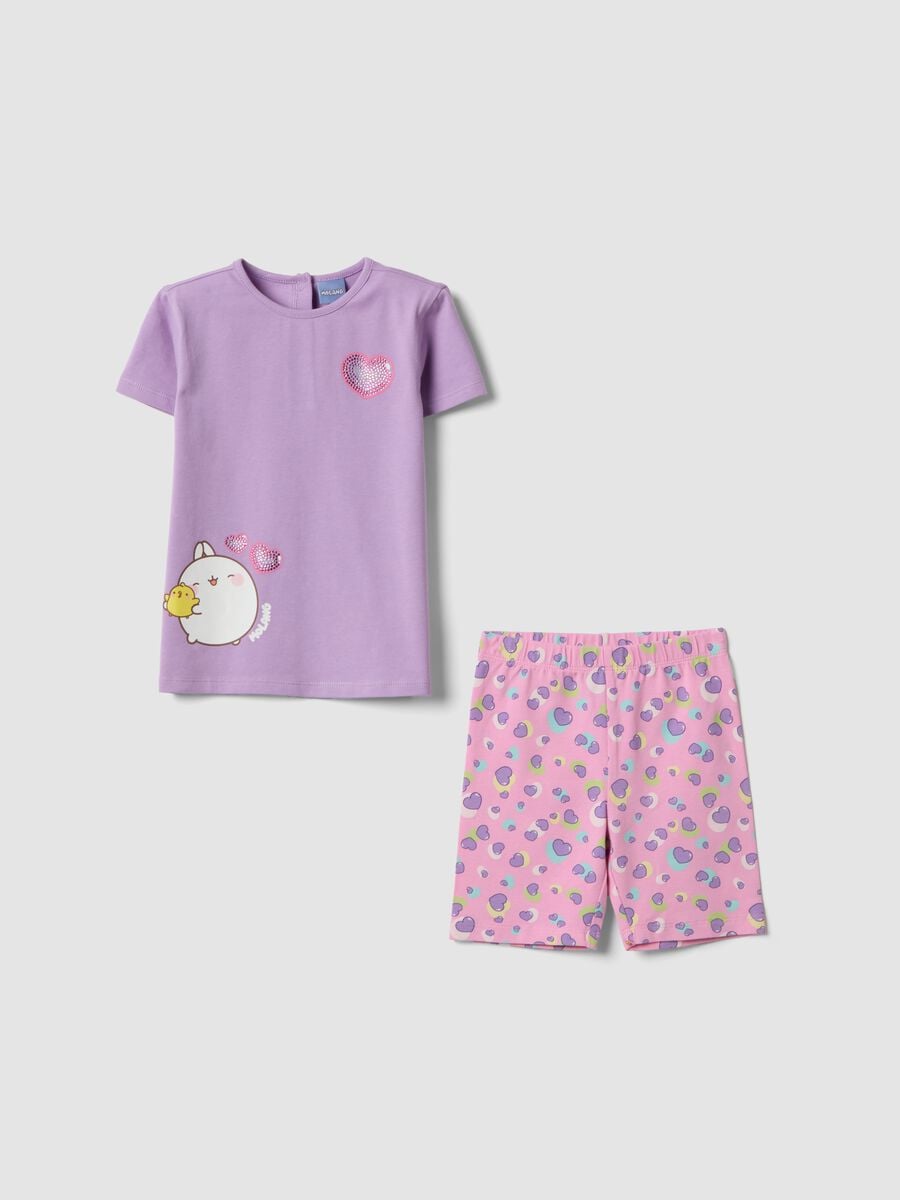 Conjunto roxo em algod&atilde;o el&aacute;stico com t-shirt e cal&ccedil;&otilde;es para menina, corte regular_0