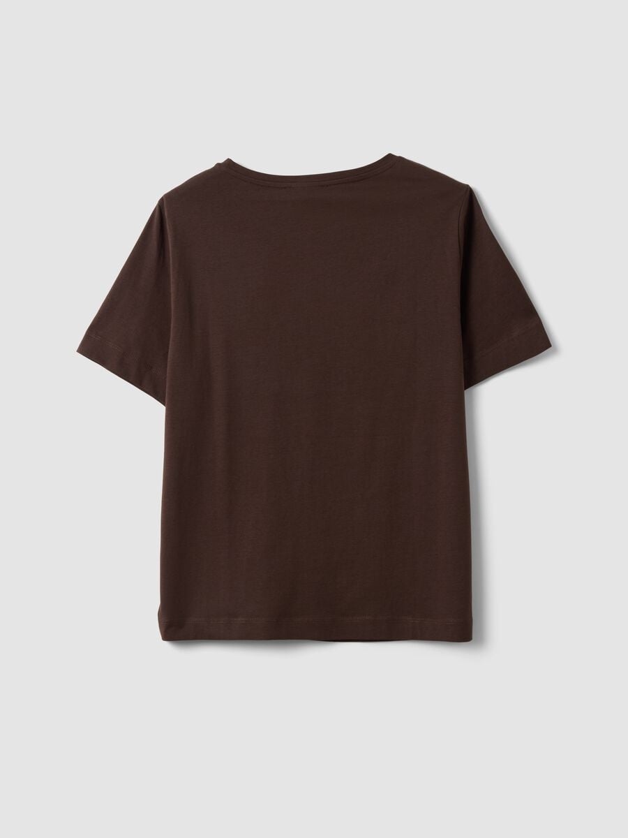 Brown pure cotton T-shirt with floral print, regular fit_1
