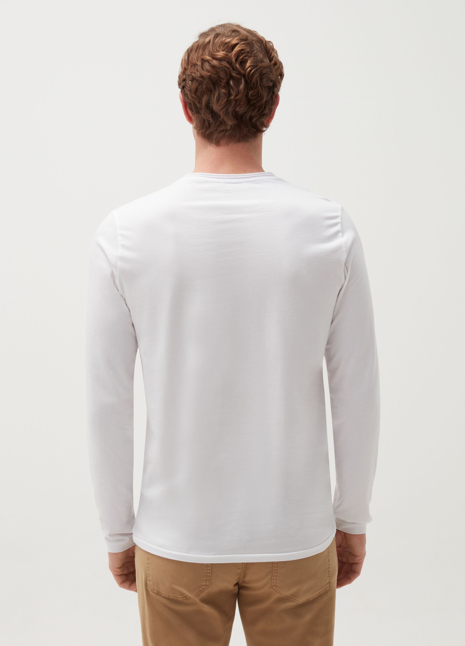Stretch cotton T-shirt with long sleeves