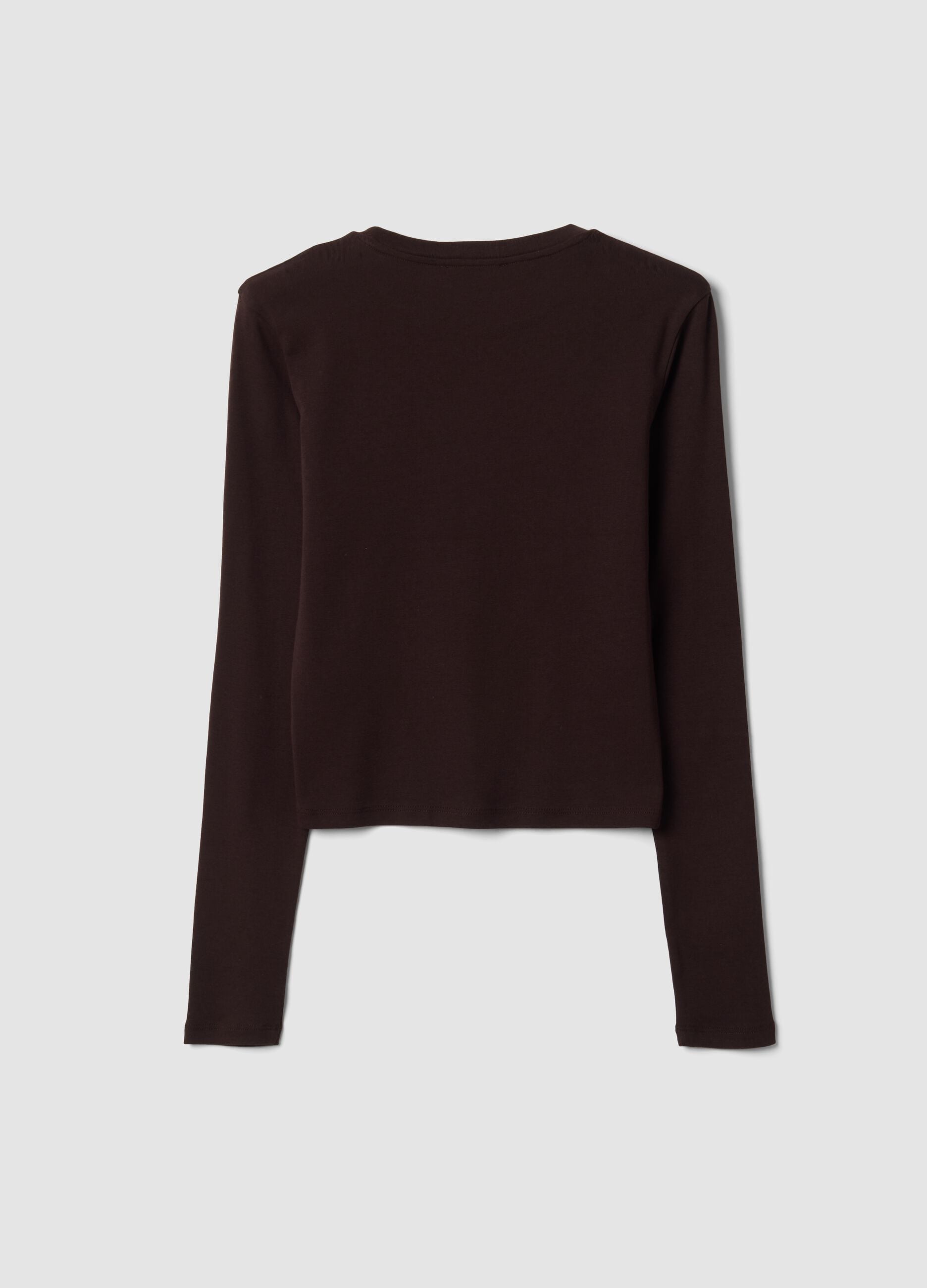 T-shirt marrone in puro cotone con lettering sul petto