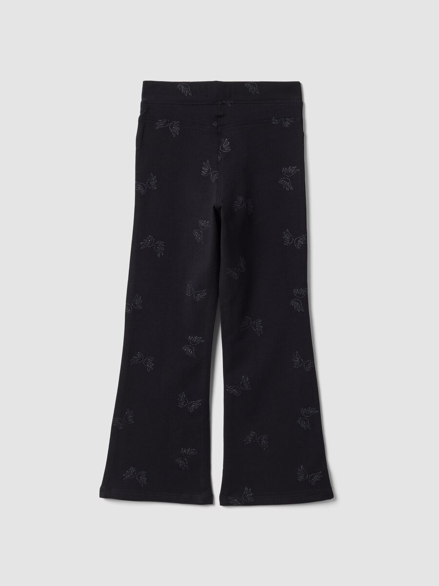 Black flared organic stretch-cotton treggings with glitter wing print_1