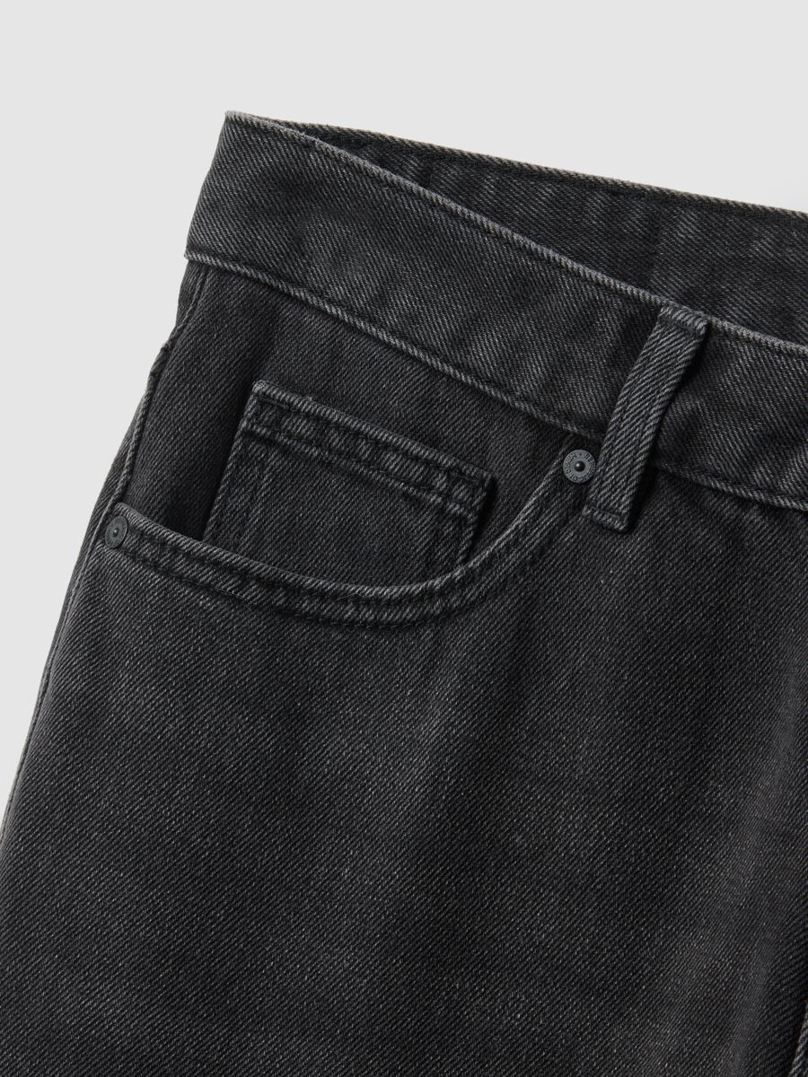 Black denim cotton blend regular fit stretch jeans_6