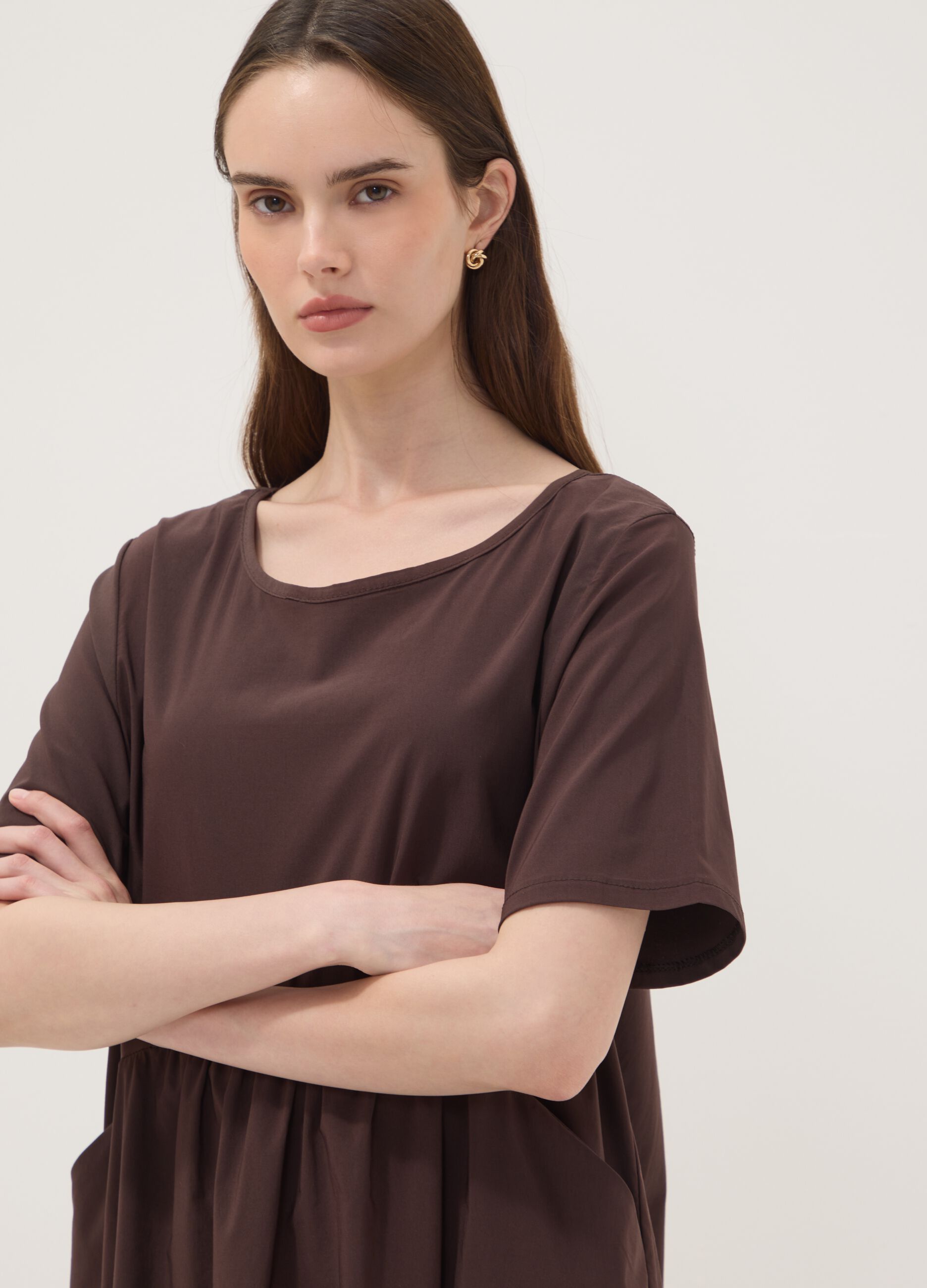 Brown midi stretch viscose dress, regular fit