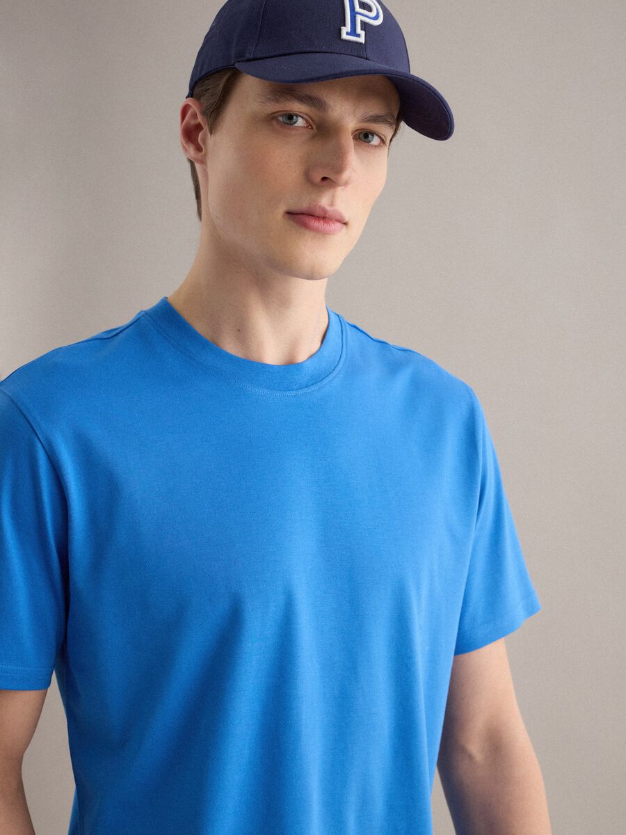 Blue pure cotton crew neck T-shirt relaxed fit_4