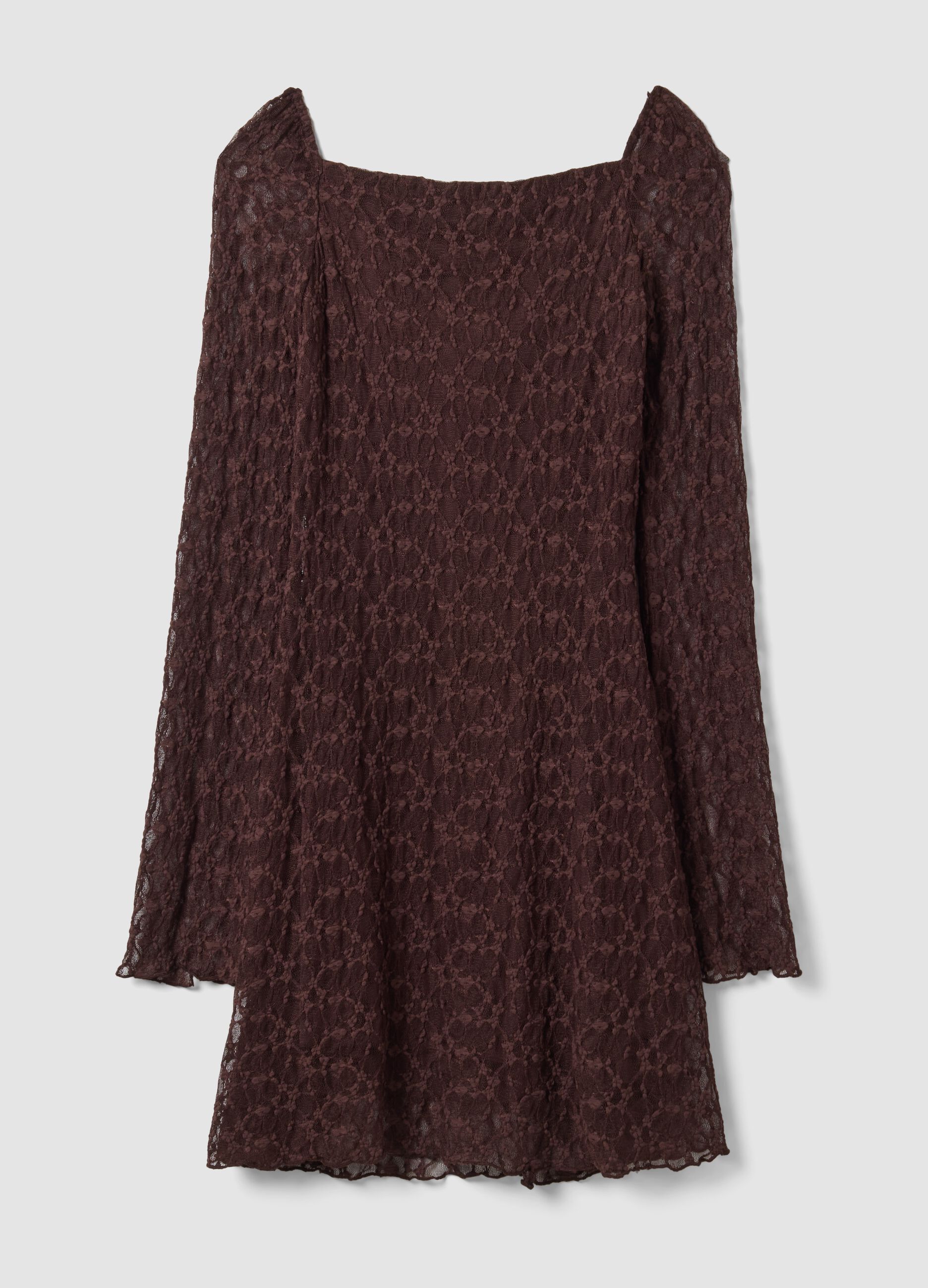Braunes Kleid aus Stretchmaterial mit tiefem V-Ausschnitt, Regular Fit