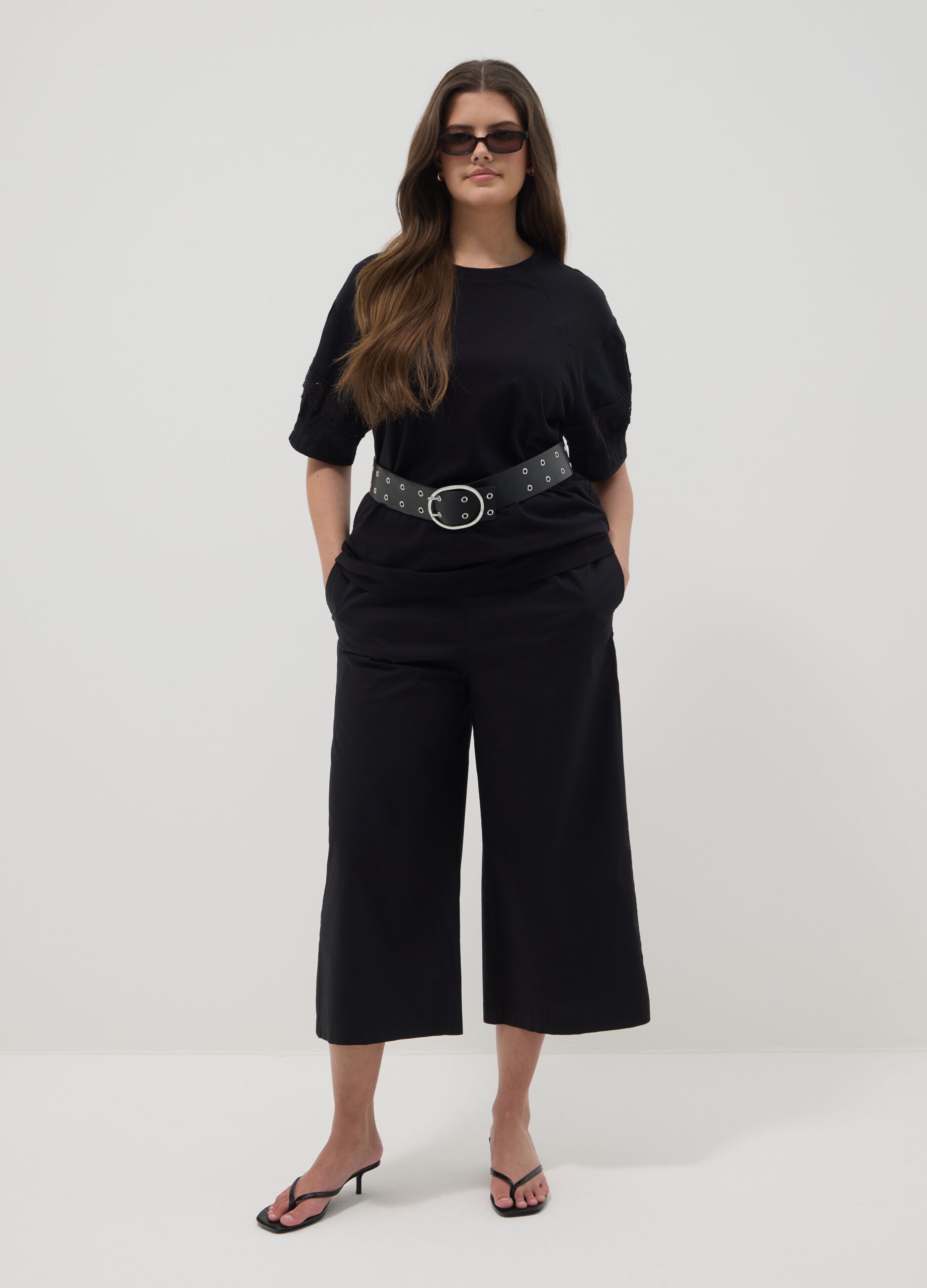 Schwarze Wide-Leg-Hose aus Stretch-Baumwolle