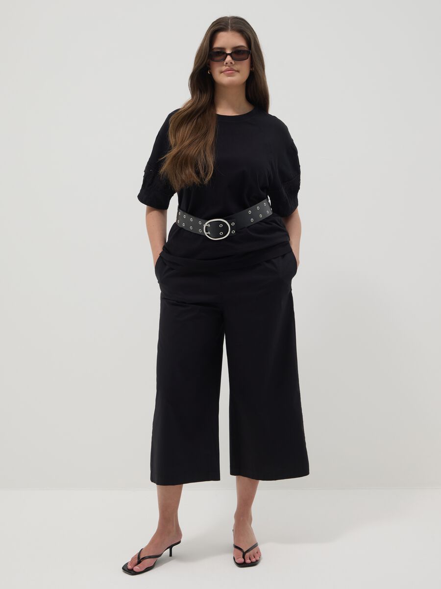 Schwarze Wide-Leg-Hose aus Stretch-Baumwolle_0