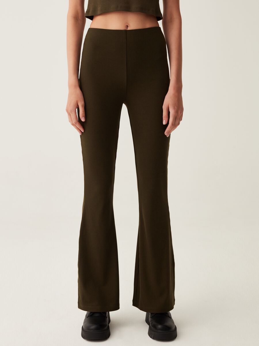 Flat-ribbed flare-fit trousers_3