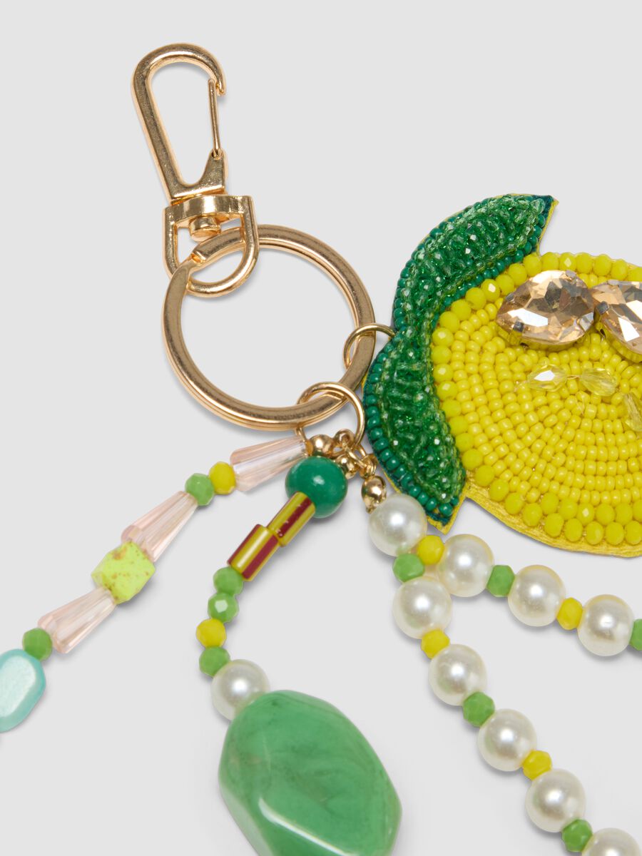 Yellow lemon-shaped beaded keyring_1