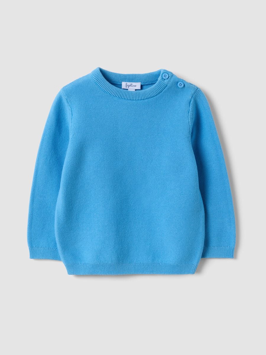 Maglia azzurra in puro cotone a girocollo in maglia regular fit per bimbo_0