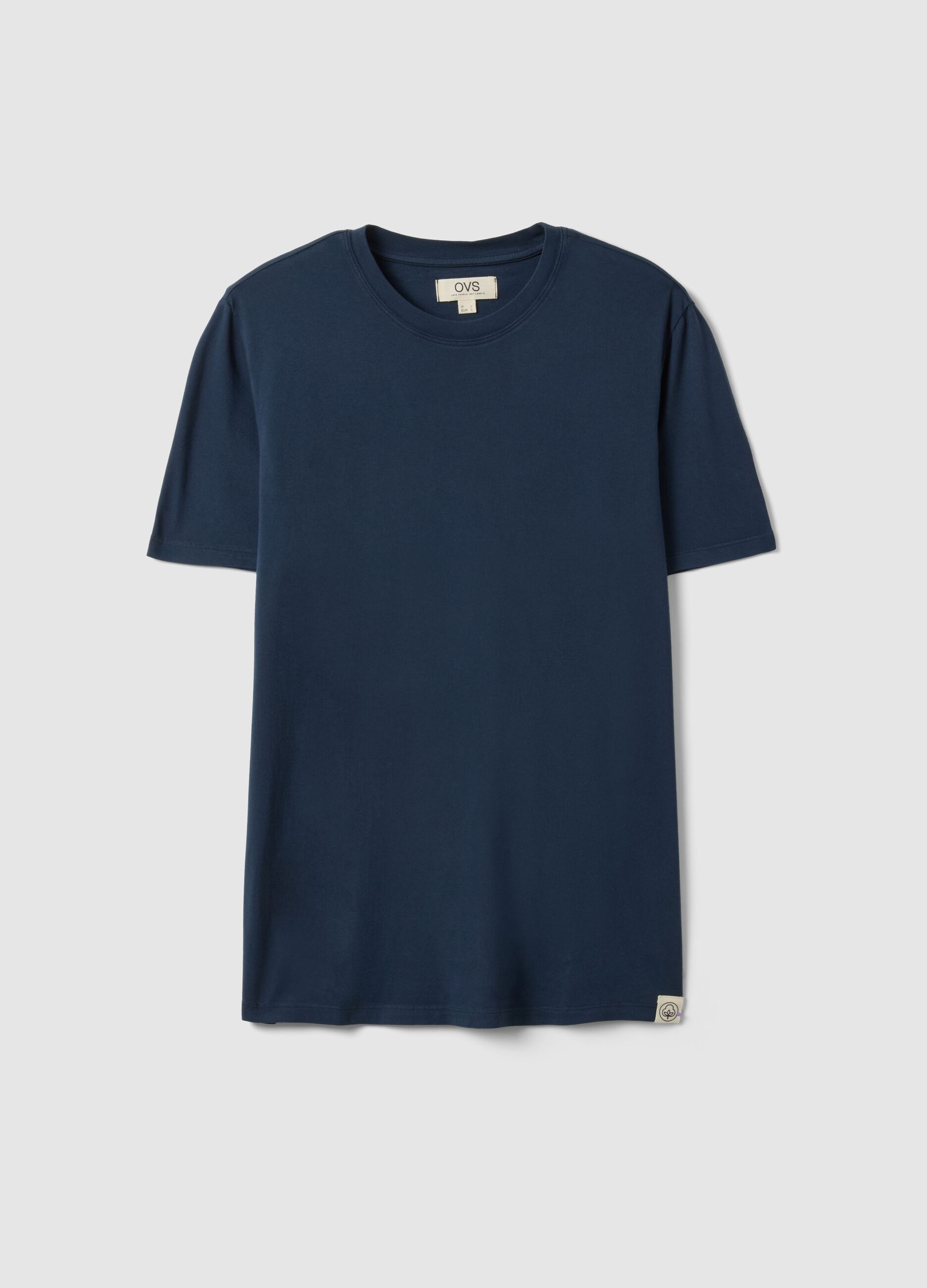 T-shirt girocollo in puro cotone blu regular fit