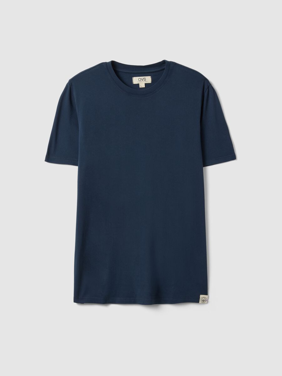 Blue regular fit crew-neck pure cotton T-shirt_0