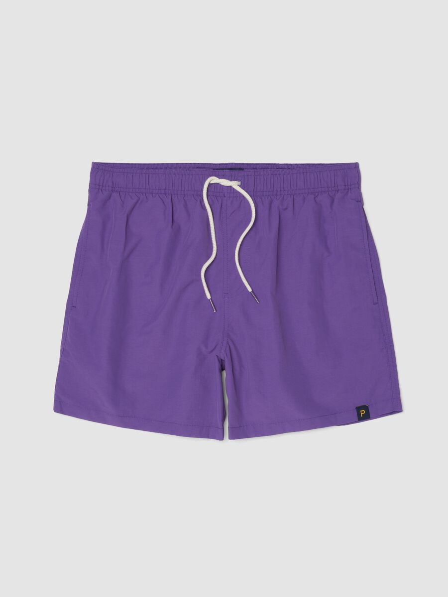 Purple swim shorts with elasticated waistband and drawstring_0