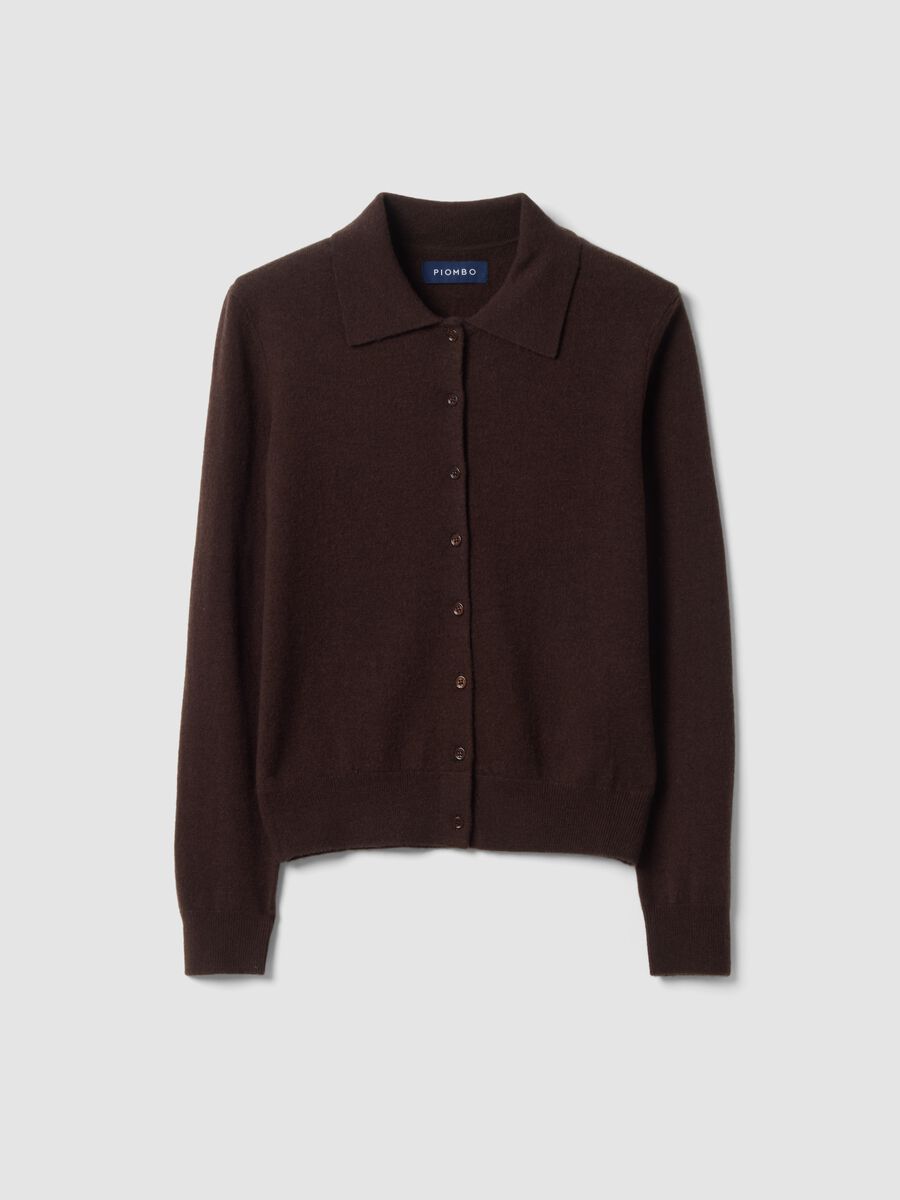 Brauner Cardigan aus reiner Wolle mit Polokragen, Regular Fit_0