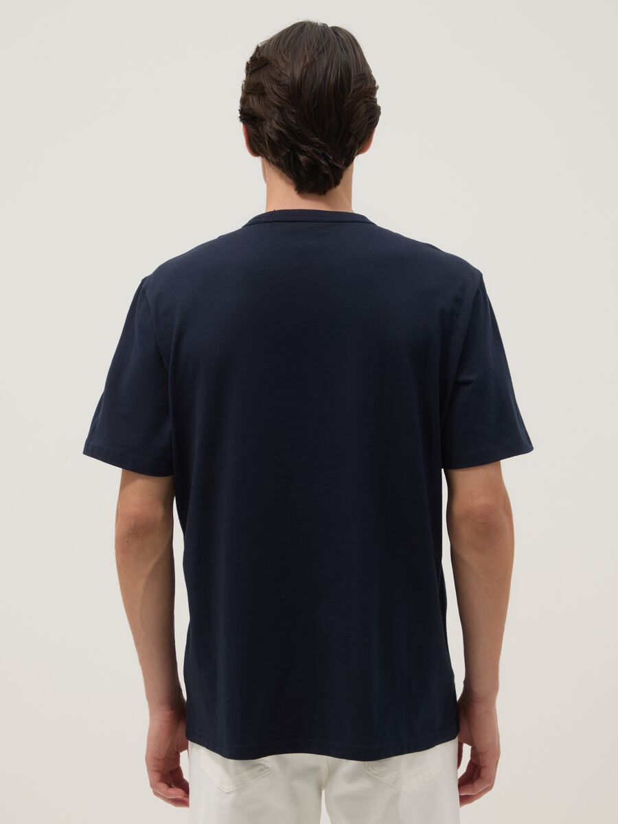 Relaxed fit blue crew neck pure cotton T-shirt_3