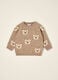 Beiger Wollmix-Pullover mit Rundhalsausschnitt und Teddyb&auml;r-Motiv_0