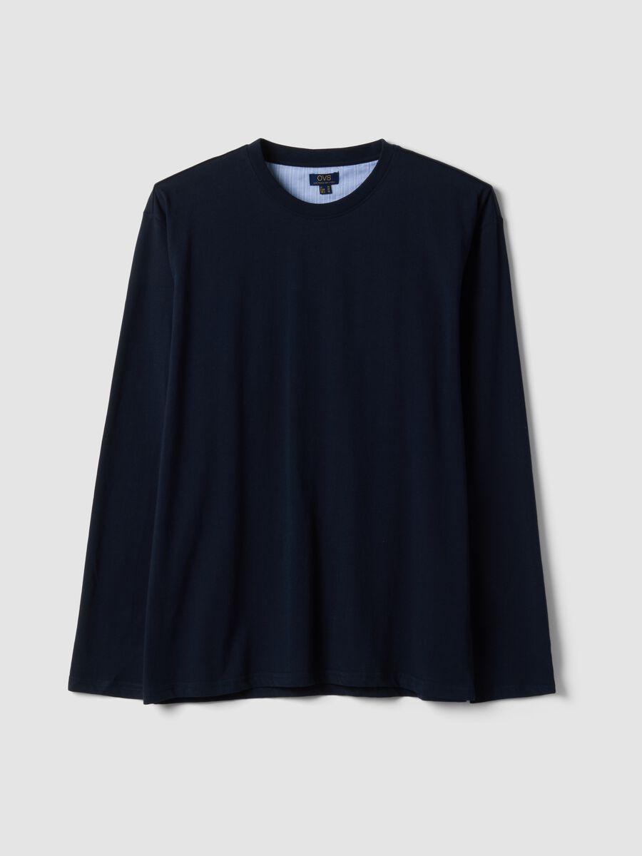 Blue organic cotton pyjama top with crew neck_0