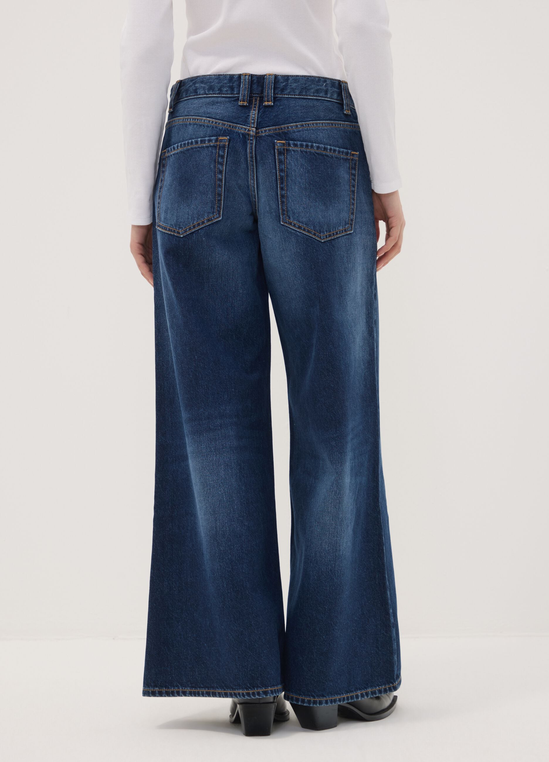 Blue pure cotton super wide-leg jeans