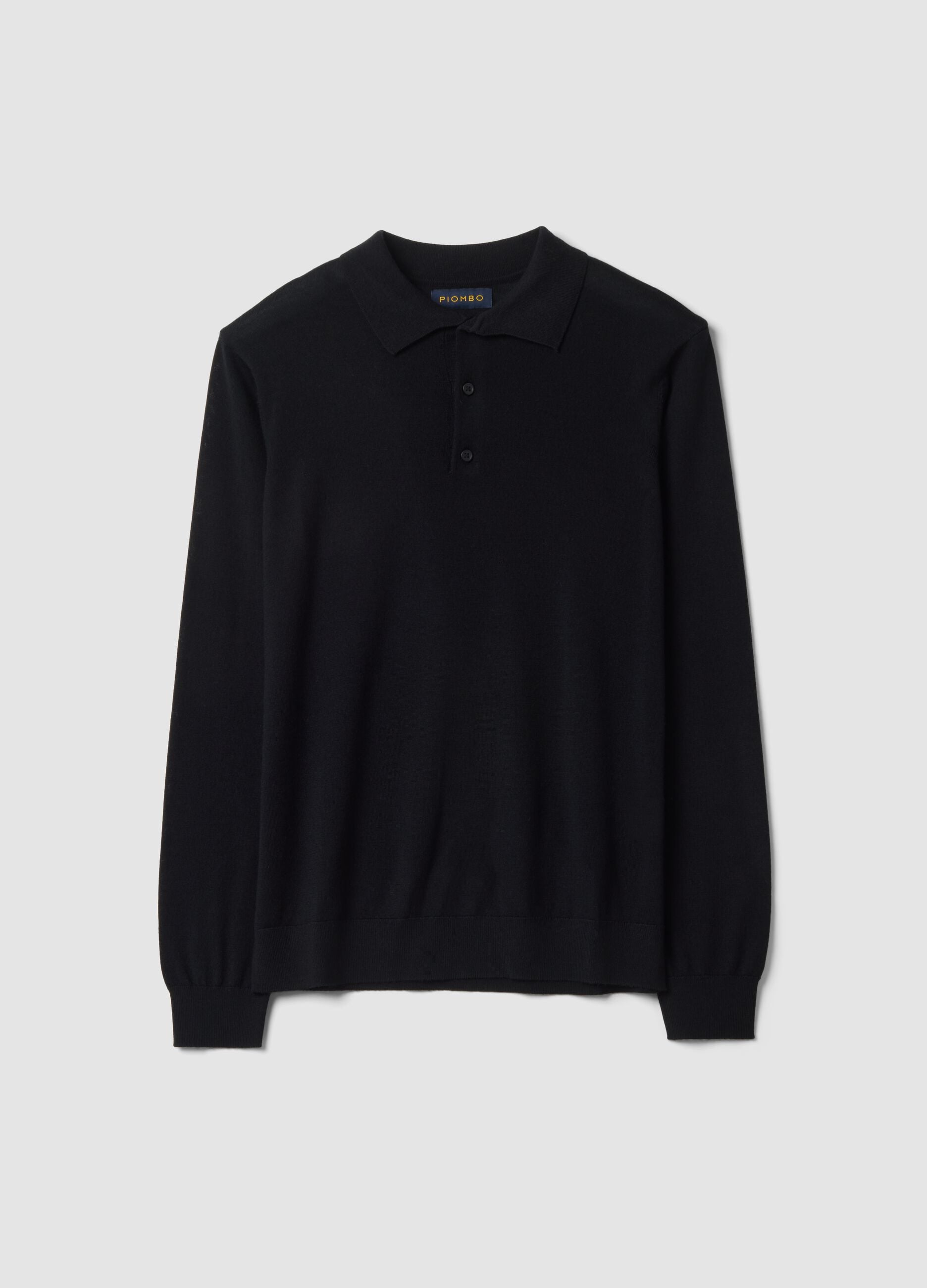 Schwarzer Polo-Pullover aus reiner Merinowolle mit Polokragen