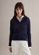 Blue cotton blend regular fit jumper with mesh pattern and polo collar_3