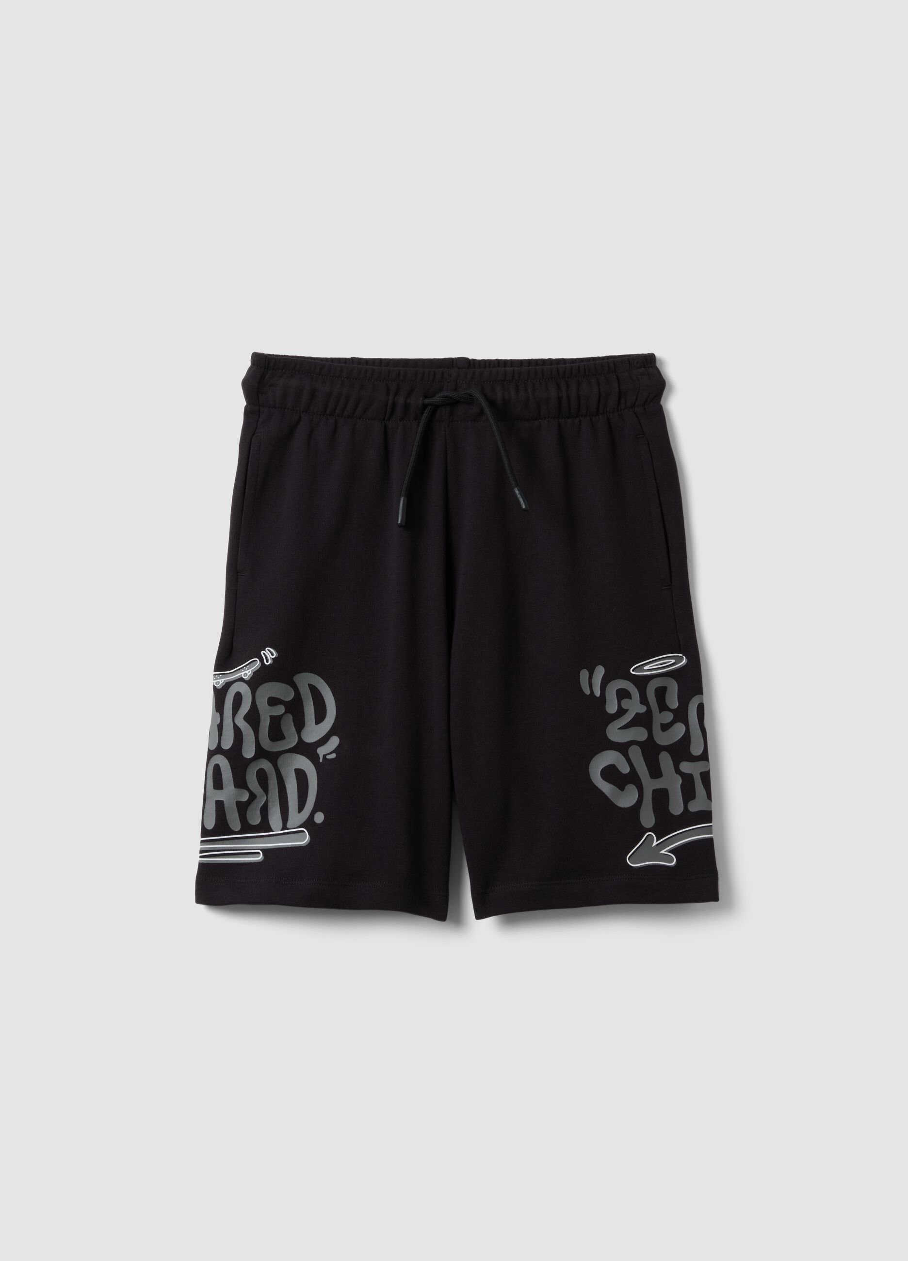 Schwarze Shorts aus reiner Baumwolle mit elastischem Bund