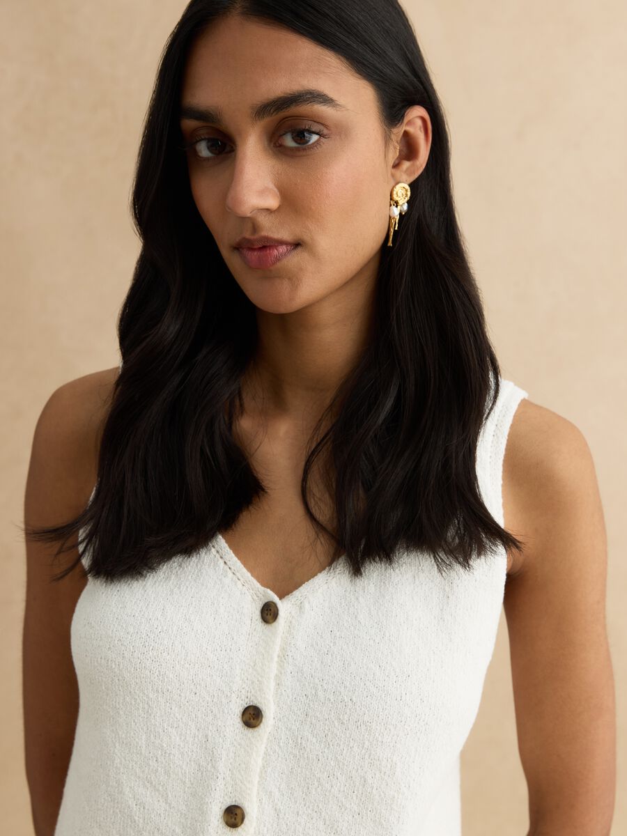 Top de al&ccedil;as branco de mistura de algod&atilde;o corte regular com bot&otilde;es_0