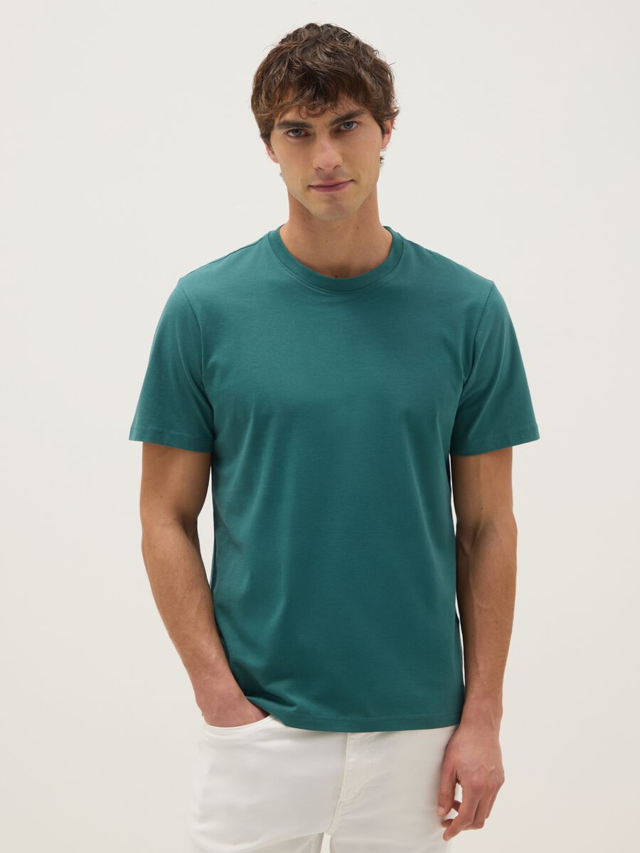 Regular fit green pure cotton T-shirt_1